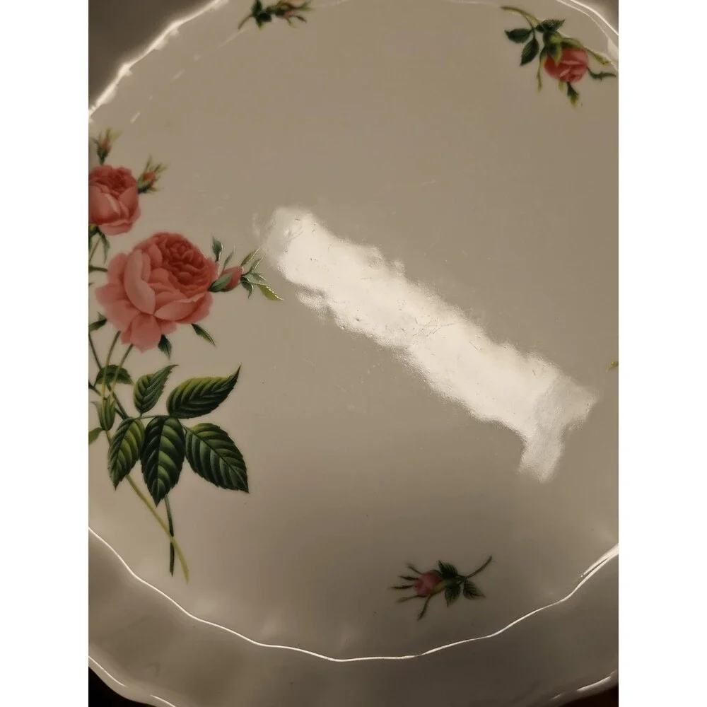 Vintage Christineholm Porcelain Rose Pie/Quiche Baking Dish w/ Scalloped edges
